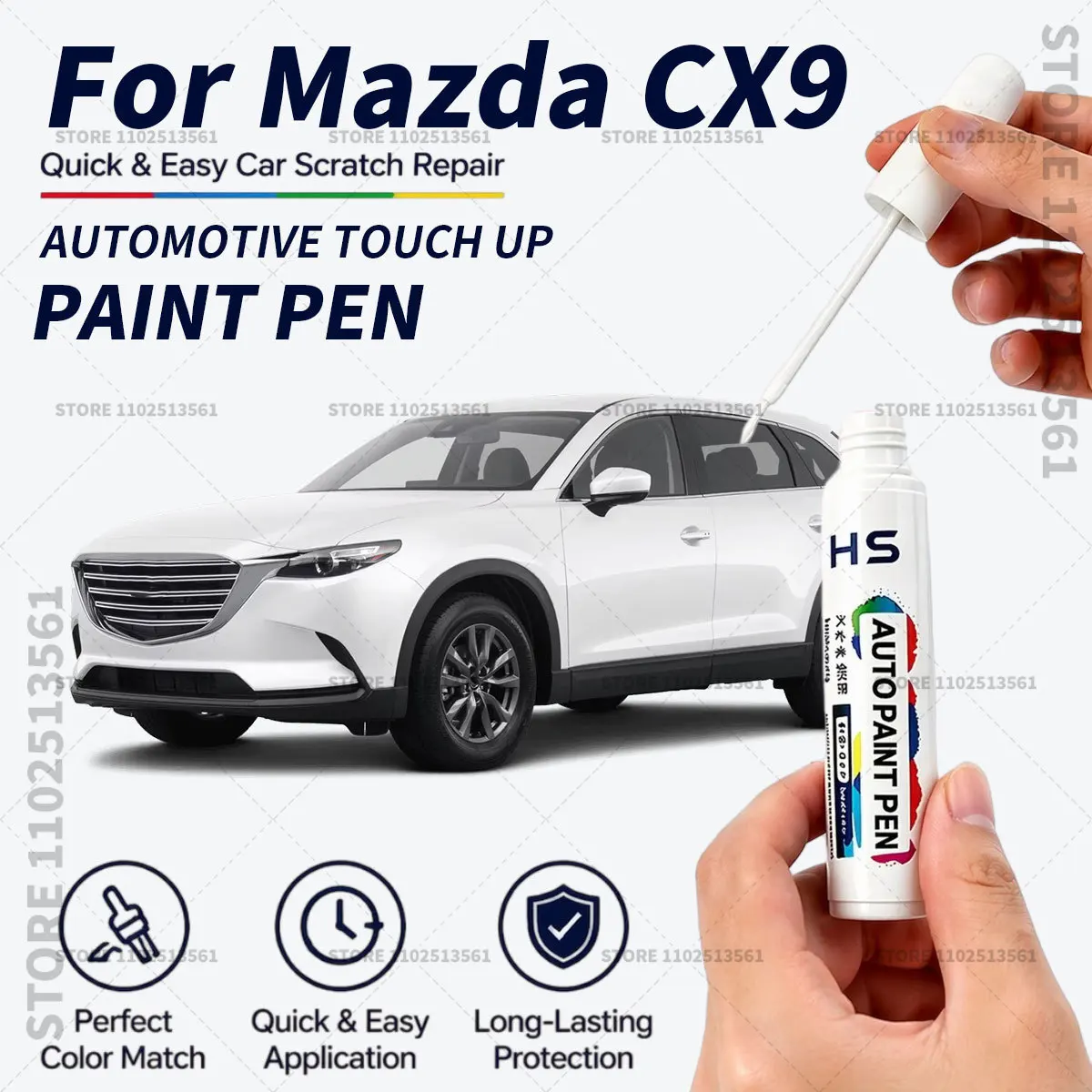 For Mazda CX9 Touch Up Paint Pen Car Paint Scratch Repair Tool Deep Blue Machine Gray Pearl White Zircon Sand Jet Black Mica