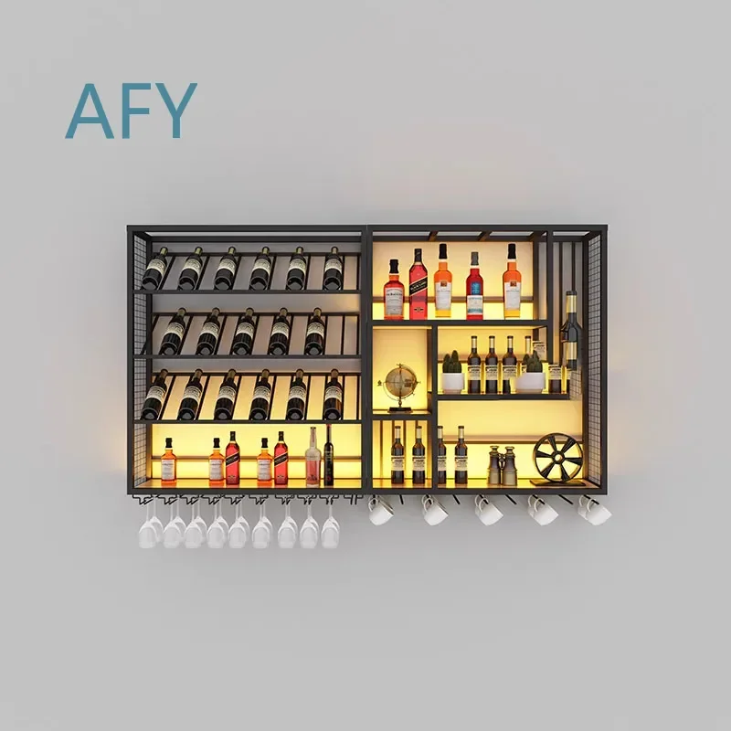 for Simple Liquor Display Wine Cabinet for Whisky Club Hanging Shelf Bar Cabinet Industrial Style Home Bar Furniture Storage