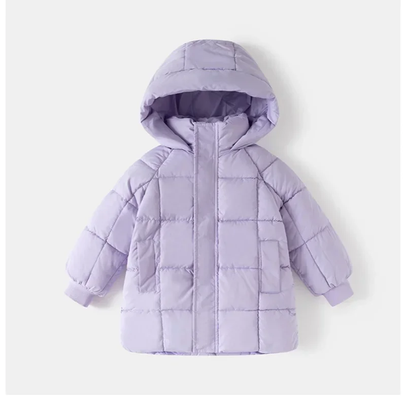 

2025 New 3-7Y Kids Winter Coat Thick Cotton Padded Jacket Korean Style Solid Color Hooded Warm Parka for Boys Girls