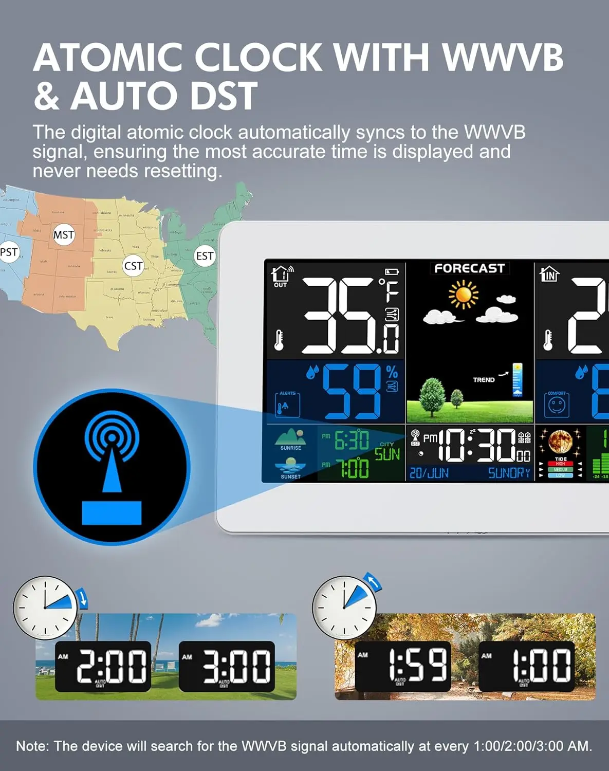 Wireless Weather Station: Indoor/Outdoor Thermometer with Remote Sensor, Large Display, Weather Forecast, Atomic Clock