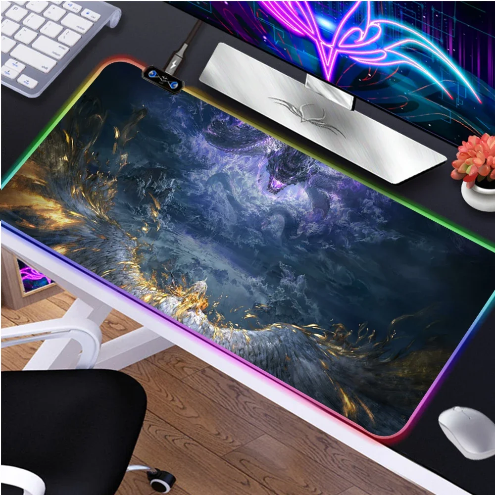 Dragon Art Mouse Pad Gamer RGB Mousepad Xxl Pc Gaming Computer Desk Mat Rubber LED Mause Ped Mice Keyboards Peripherals Carpet