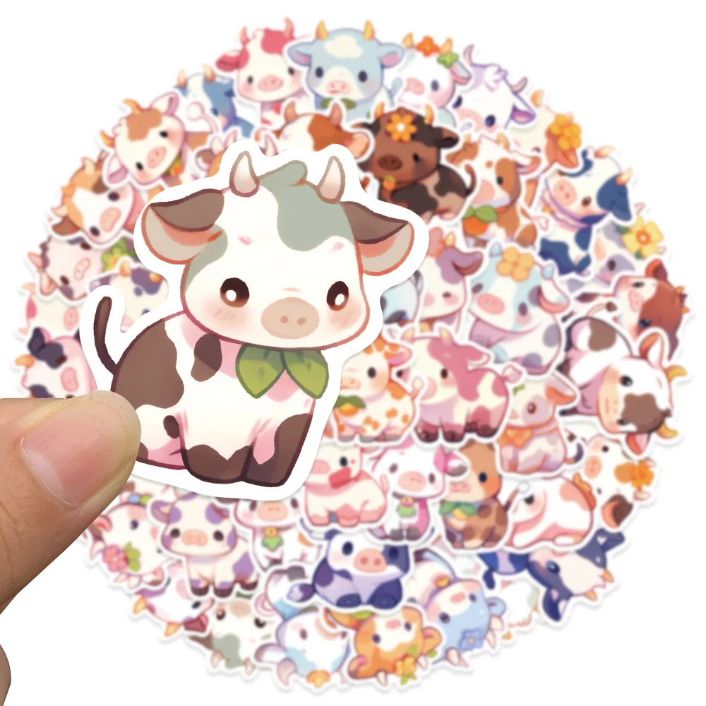 50PCS Nette Kawaii Kuh PVC Klebrige Aufkleber Ästhetische Kühe Aufkleber DIY Telefon Gitarre Laptop Notebook Koffer Tasse Wasserdichte Sticke