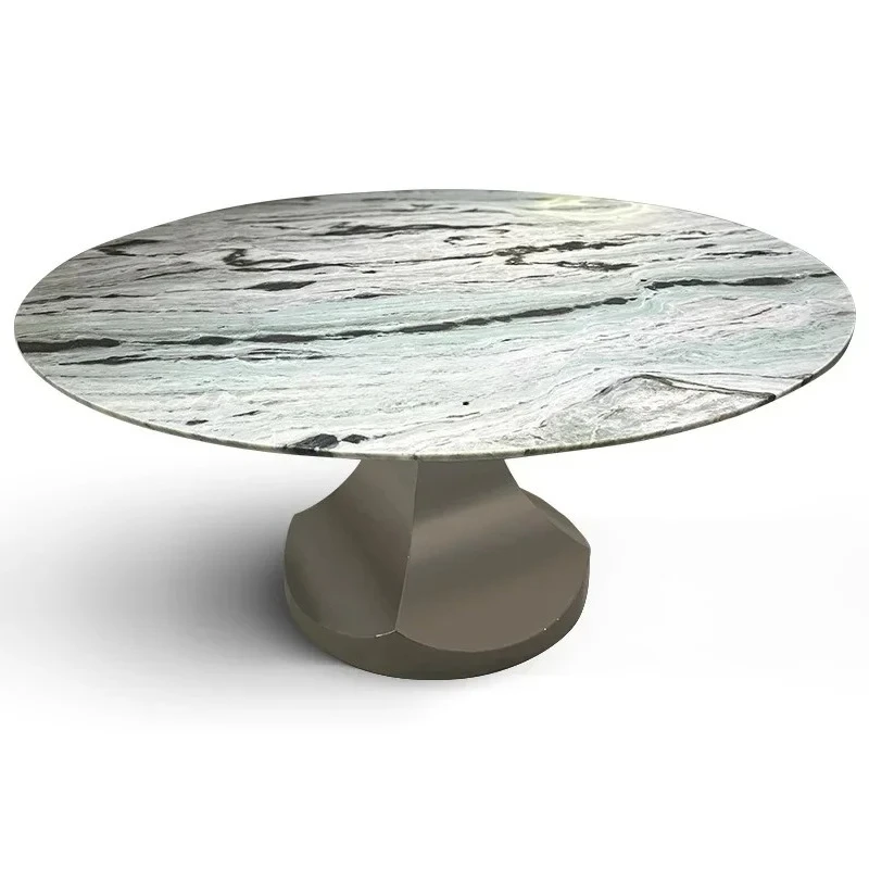 

Натуральный мрамор, итальянский круглый обеденный стол с поворотным столом, светлый роскошный обеденный стол и стулья для виллы.