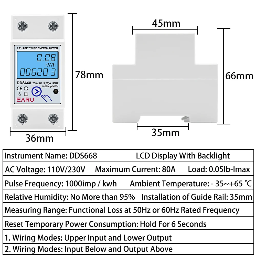 2P AC 220V 110V 50/60Hz Digital Single Phase Reset Zero Energy Meter kWh Voltage Current Power Consumption Meter Wattmeter