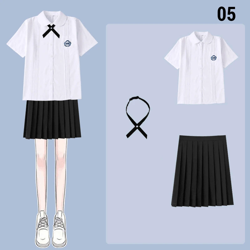Japanese Style Jk Uniform Short and Long Sleeve Shirt Pleated Skirt or Pants Set School Outfit with Bow Tie for Daily Wear Party