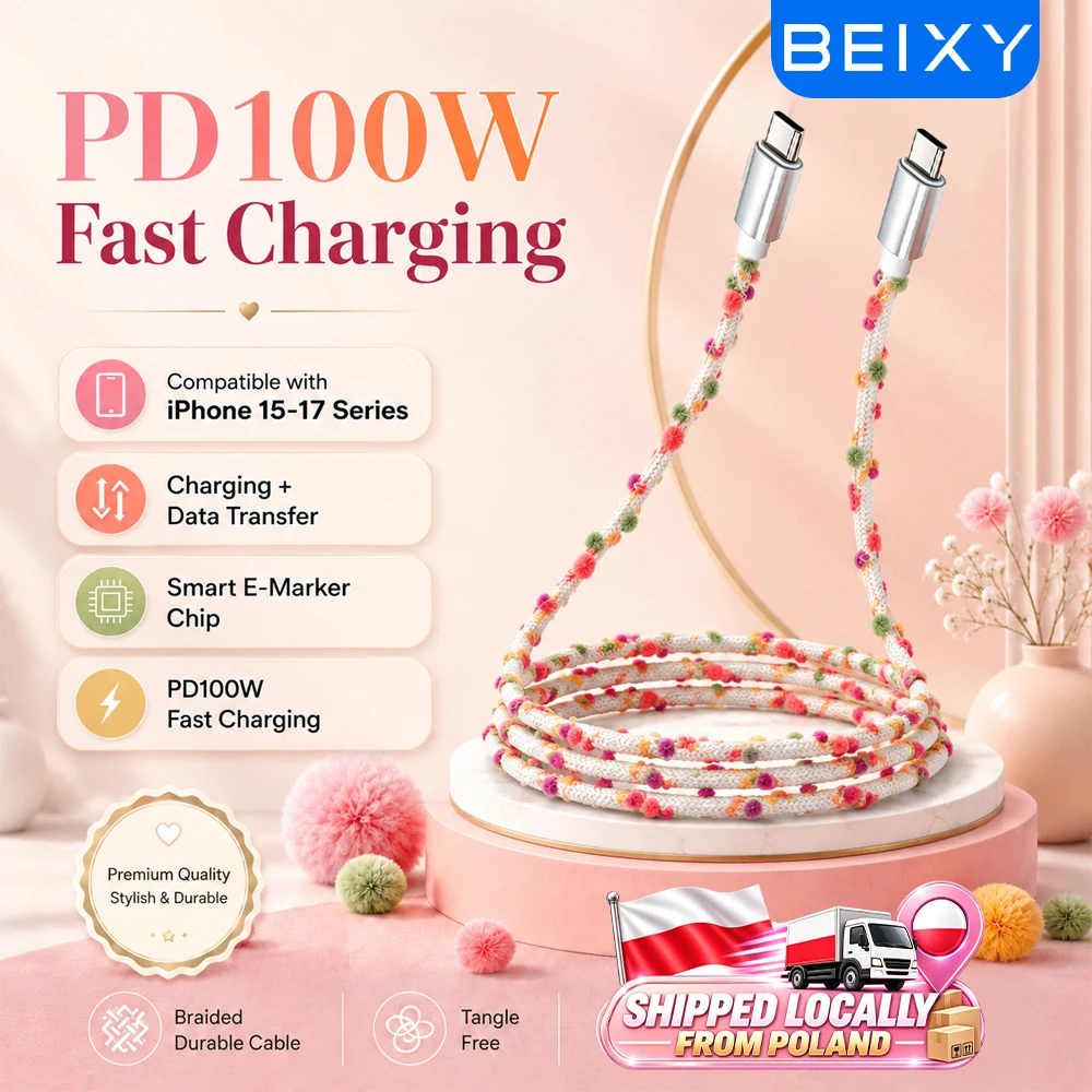 Beixy Typ-C-auf-Typ-C PD100W Superschnelles Ladekabel für iPhone, Macbook, Samsung, Xiaomi, Mädchen, 5A C-auf-C 3M Verlängerungskabel