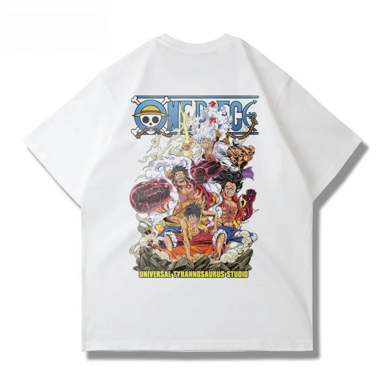 Kaus Lengan Pendek Nika ONE PIECE Lima Kecepatan Luffy Merek Trendi Animasi Jepang Pria dan Wanita Musim Panas Katun Murni Longgar