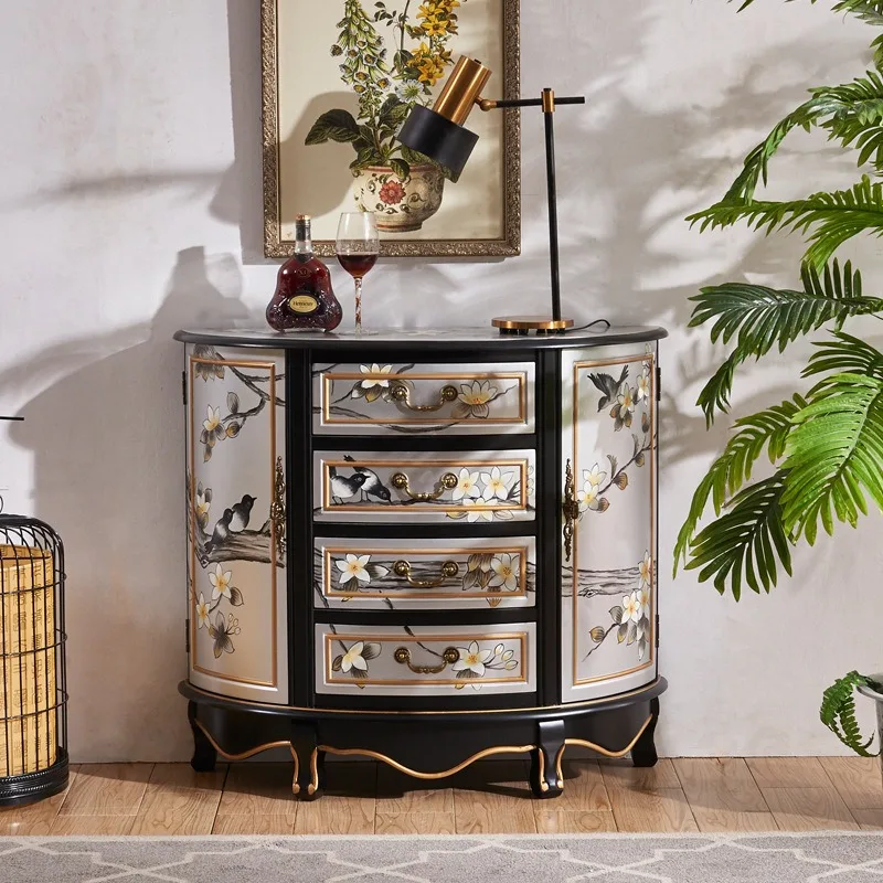 Supreme silver new Chinese style semi-round entrance cabinet solid wood hand-painted classical locker Wholesale of dining side c