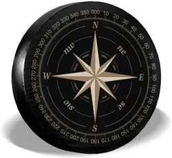 Compass Rose Preto Capa de Pneu Sobressalente, UV Sun Roda Cobre, Fit para Reboque, RV, SUV, muitos veículos, 14 