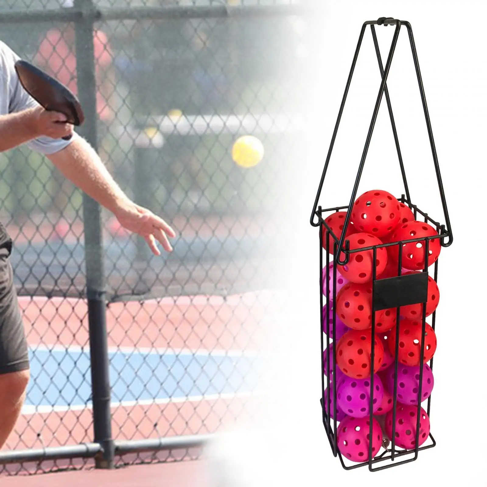 

Pickleball Hooper Basket Cage Gatherer Tool Portable Tennis Ball Retriever Collector for Carrying Schools Coaches Picking Gyms