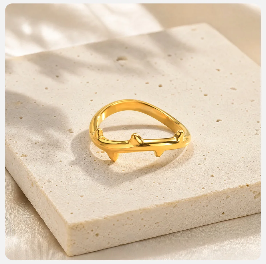 Vnox Einzigartiger Vintage-Dornenring für Frauen, vergoldeter Edelstahl, geometrischer Fingerring, minimalistischer Punk-Schmuck, tägliche Geschenke – Detail 5