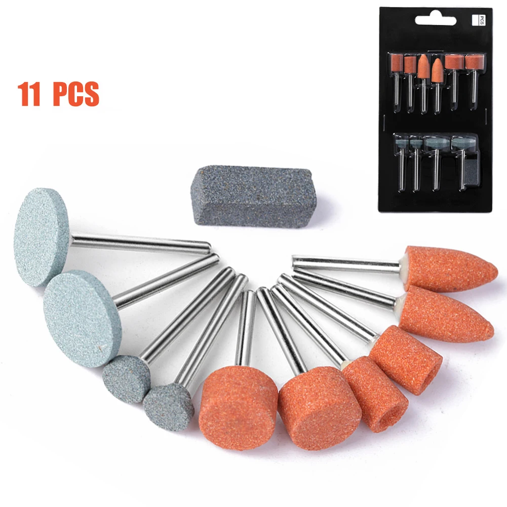 11pcs Rotary Tool Grinding Head Stone Wheel Set For Metal Wood Jade Plastic Precision Grinding Polishing Peeling