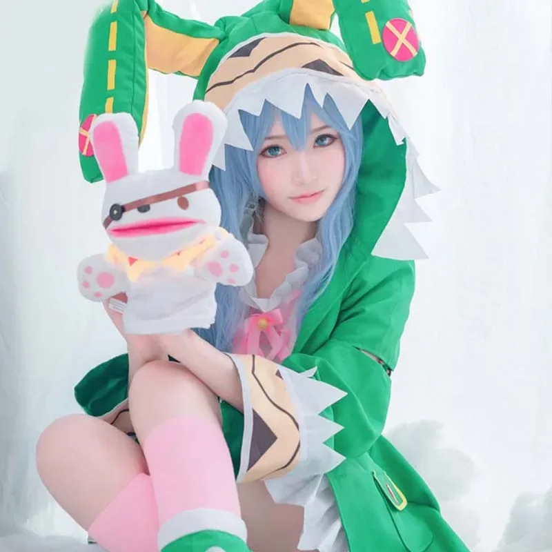 Date Live Yoshino Cosplay Costume W Green Hooded Women Girls Coat Halloween Costumes Socks DATE A LIVE Yoshino Cosplay Wig Shoes