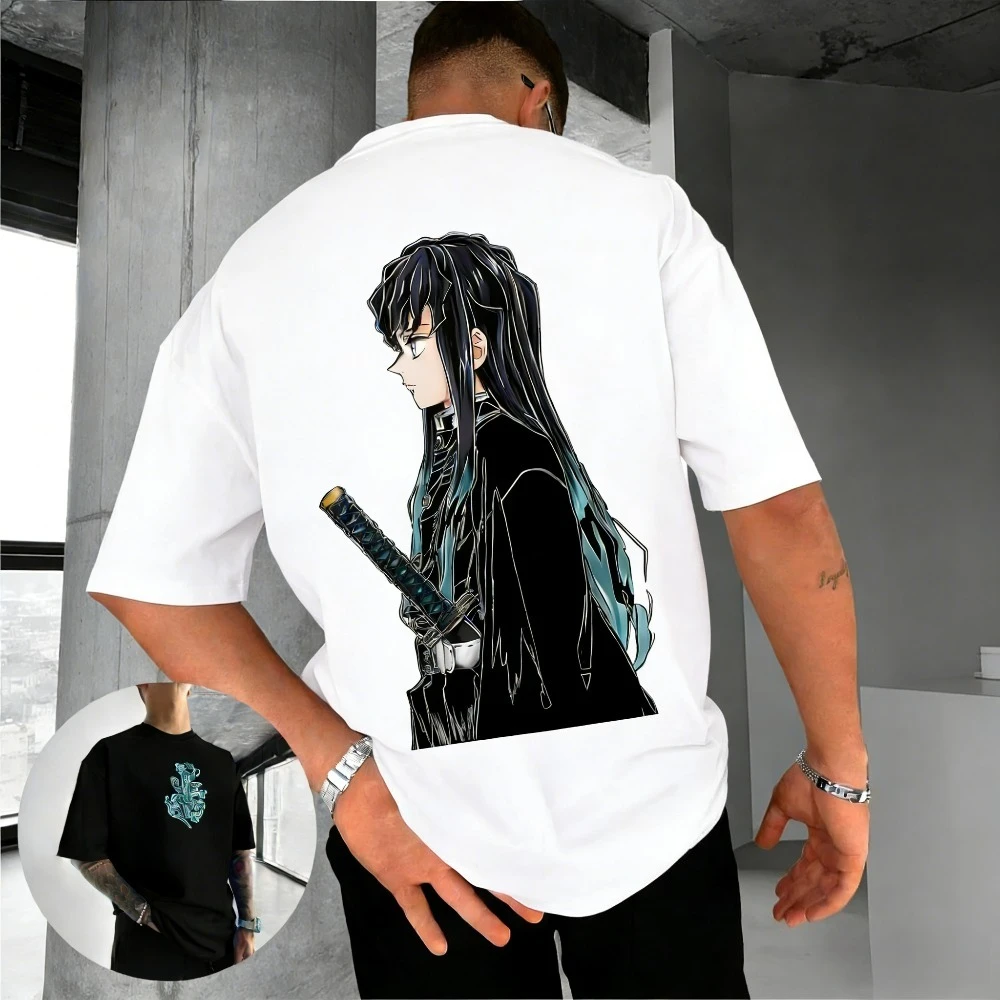 Demon Slayer Muichiro Tokito Pure Cotton T-shirt 2026 Summer Anime Printed Loose American Casual Parent Child Short Sleeve Top