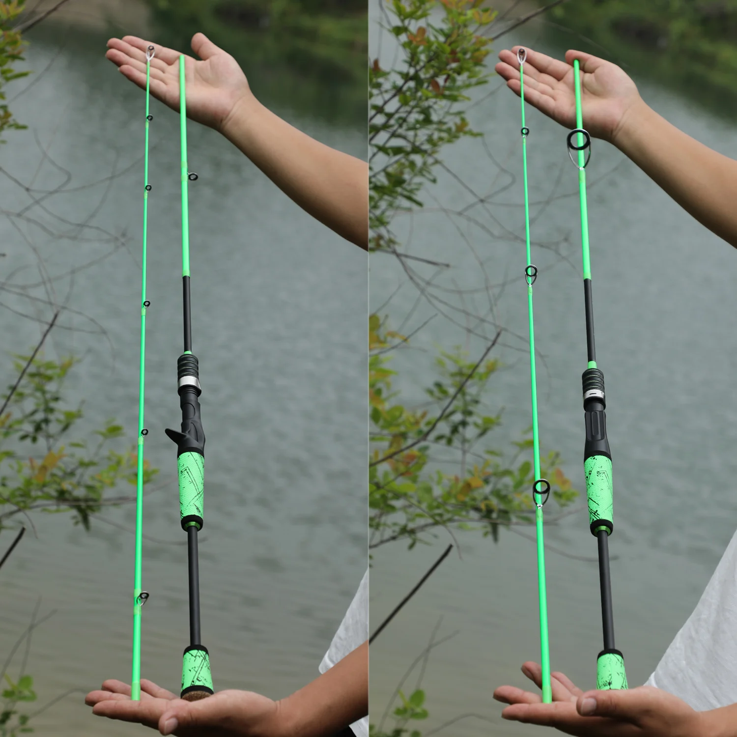 1.8m Fishing Pole 2 Sections Carbon Fiber Casting and Spinning Rods  SuperPolymer Handle Fishing Rod for Bass Fishing