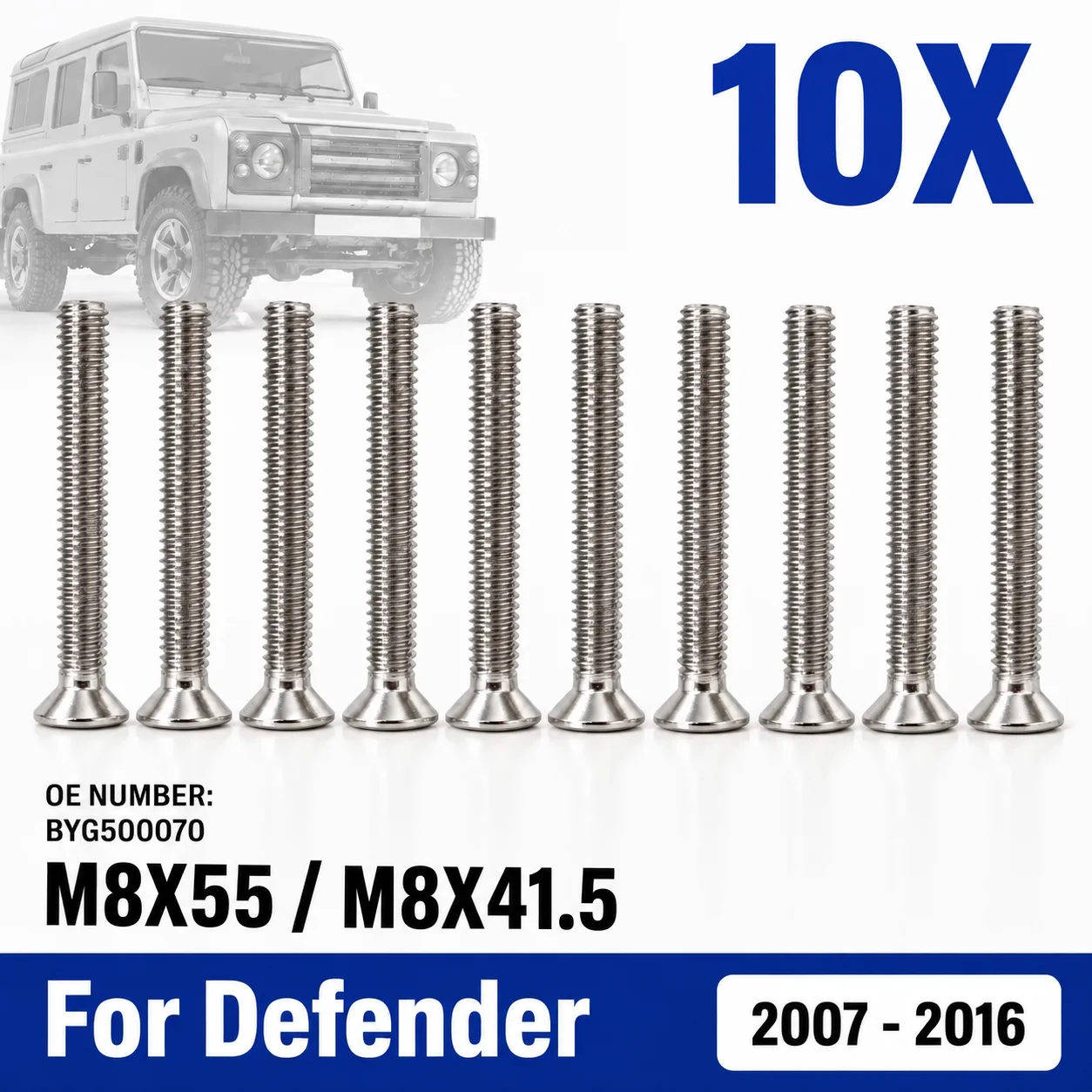 M8X55 / M8X41.5 10PCS Front Rear Side Door Hinge Bolt Screw Countersunk Torx For Land Rover Defender 2007 - 2016 BYG500060