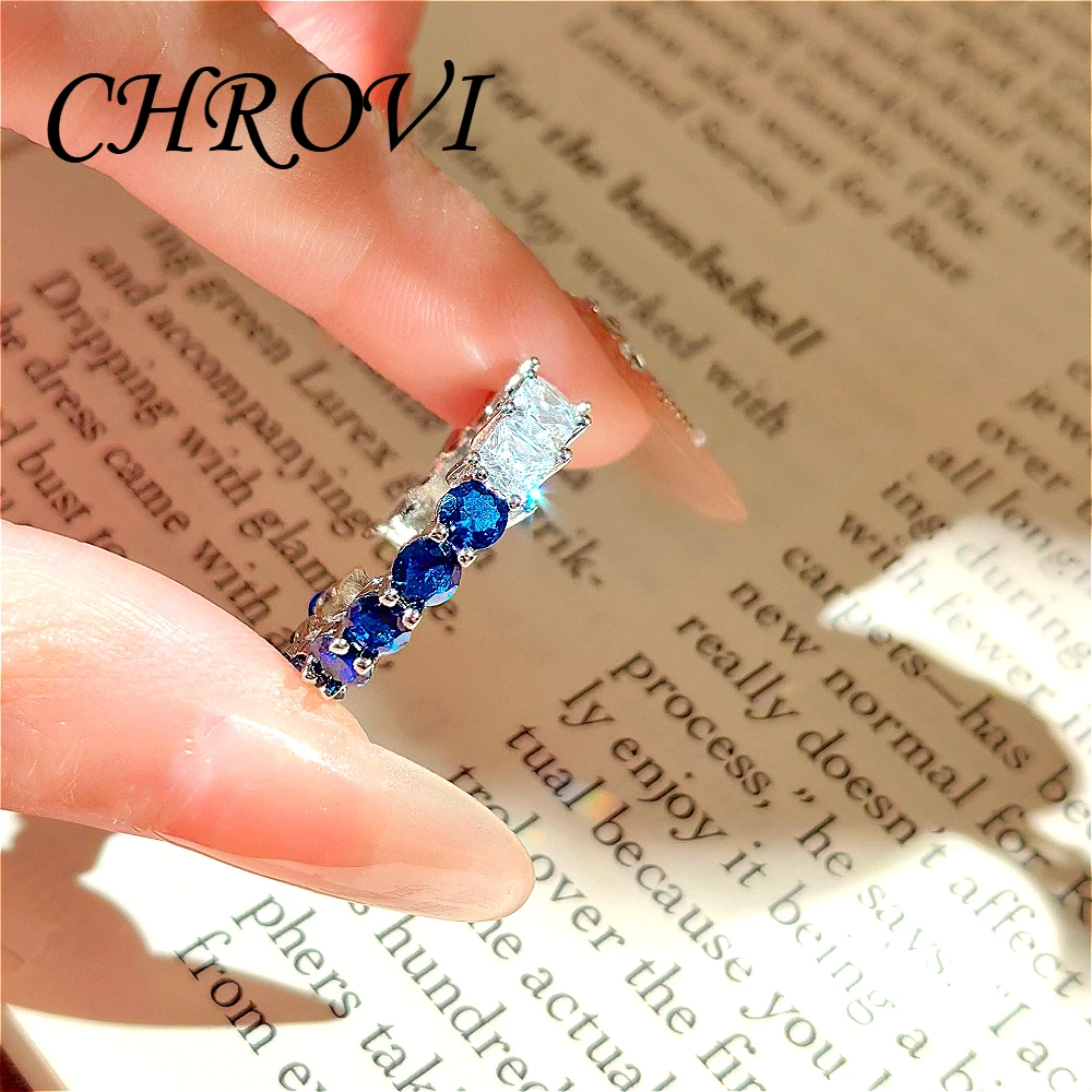 925 Pure Silver High-End Small-Scale Blue sapphire Creative Color-Matched Zirconia Strip Ring, End Ring Opening, Women's Ring