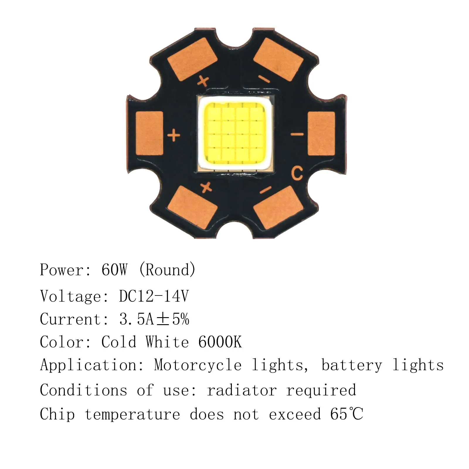 Diodo emissor de luz 60w 6000k substrato de cobre coeficiente de condutividade térmica 4.0w/(m · k) lanterna motocicleta lightemergency lightprojecto