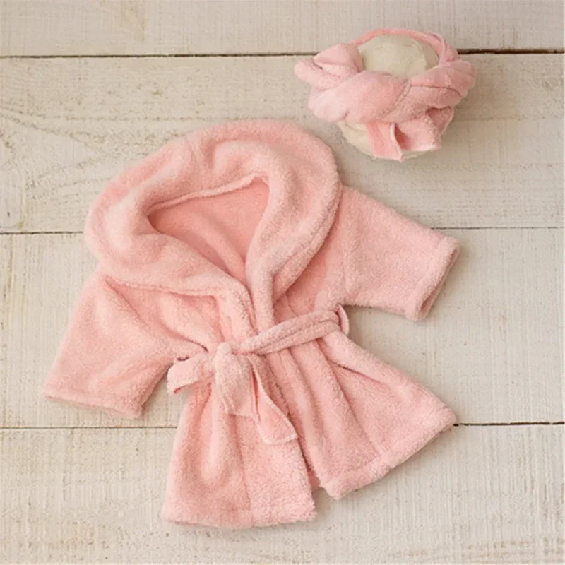 Baby Bathrobe with Belt Newborn Photography Outfit Props Hooded Robe Bathrobes Bath Towel Cucumber Slipper Set Photo Outfits