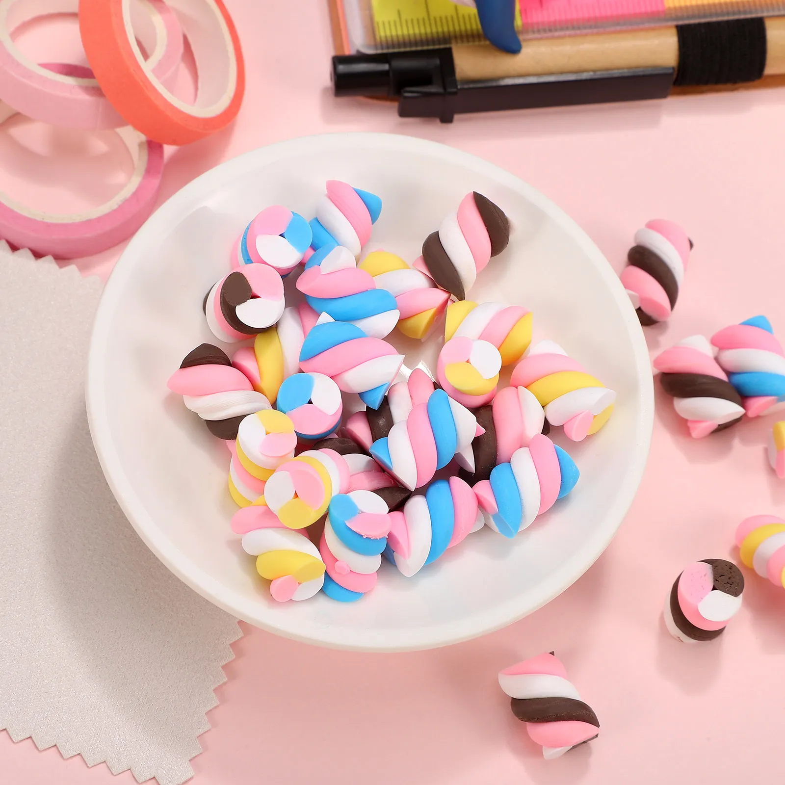 

30Pcs Pottery Accessories for Stationery Box Cotton Candy Design DIY Decoration Craft Projects Pencil Case Phone Case Mixed