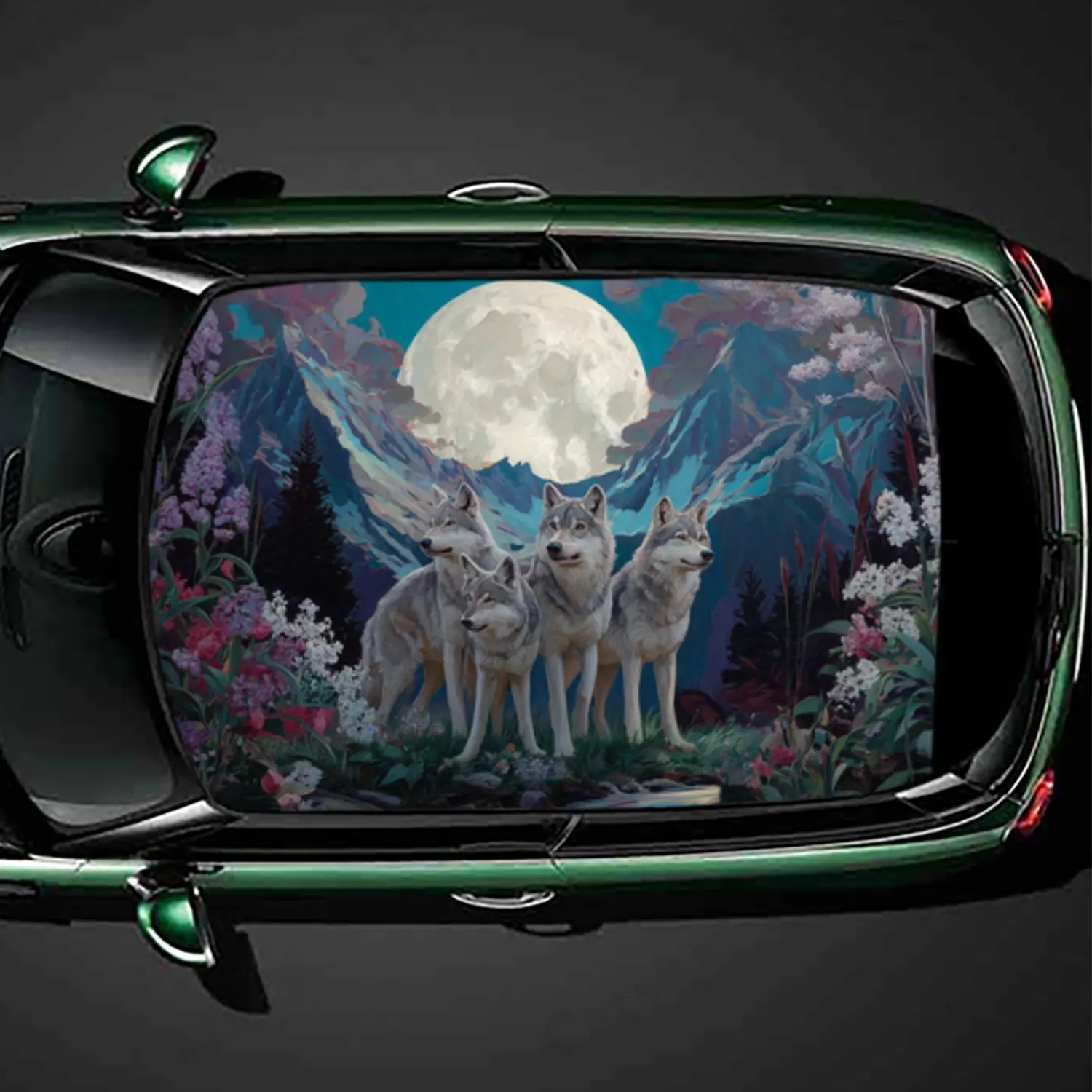 

Волки и деревья — наклейка на крышу автомобиля с изображением Луны и гор, виниловая наклейка на крышу автомобиля, самоклеящаяся водонепроницаемая внешняя наклейка автомобиля