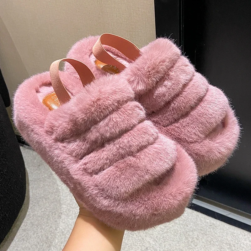 Winter Plush Warm Indoor Slippers Shoes Women Fashion Bedroom Non-slip Slides Women Slipper