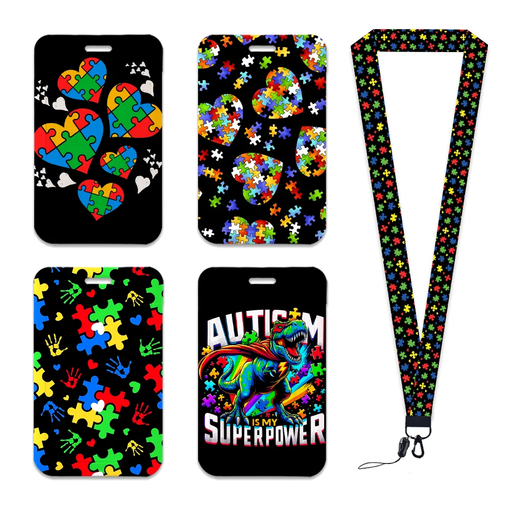 

Autism Pattern Art Cartoon Anime Fashion Lanyards Bus ID Name Work Card Holder Accessories Decorations Kids Gifts