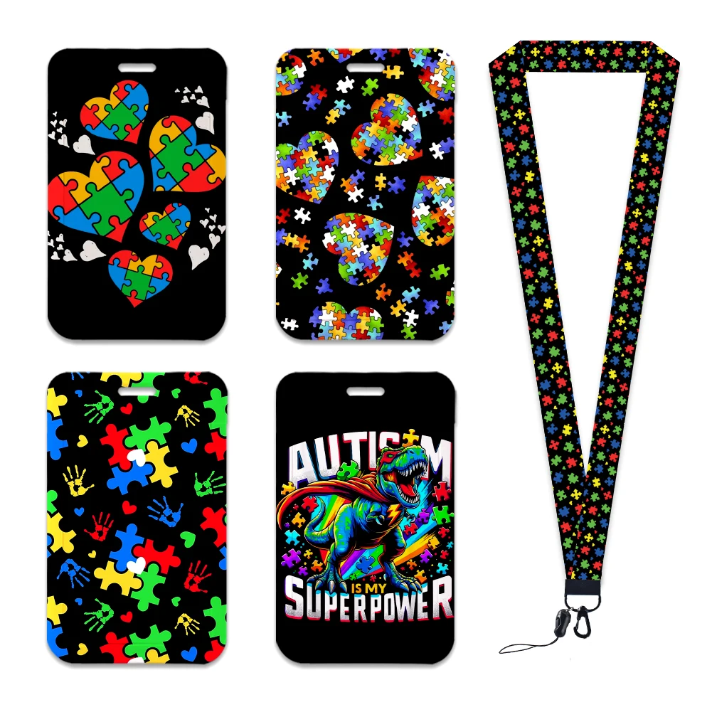 Autism Pattern Art Cartoon Anime Fashion Lanyards Bus ID Name Work Card Holder Accessories Decorations Kids Gifts