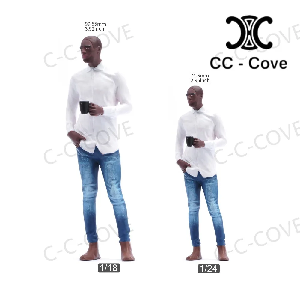Miniaturas pintadas 1/18 1/24 1/43 1/64 1/87 um homem negro segurando uma xícara de café figura modelo brinquedos vista decoração