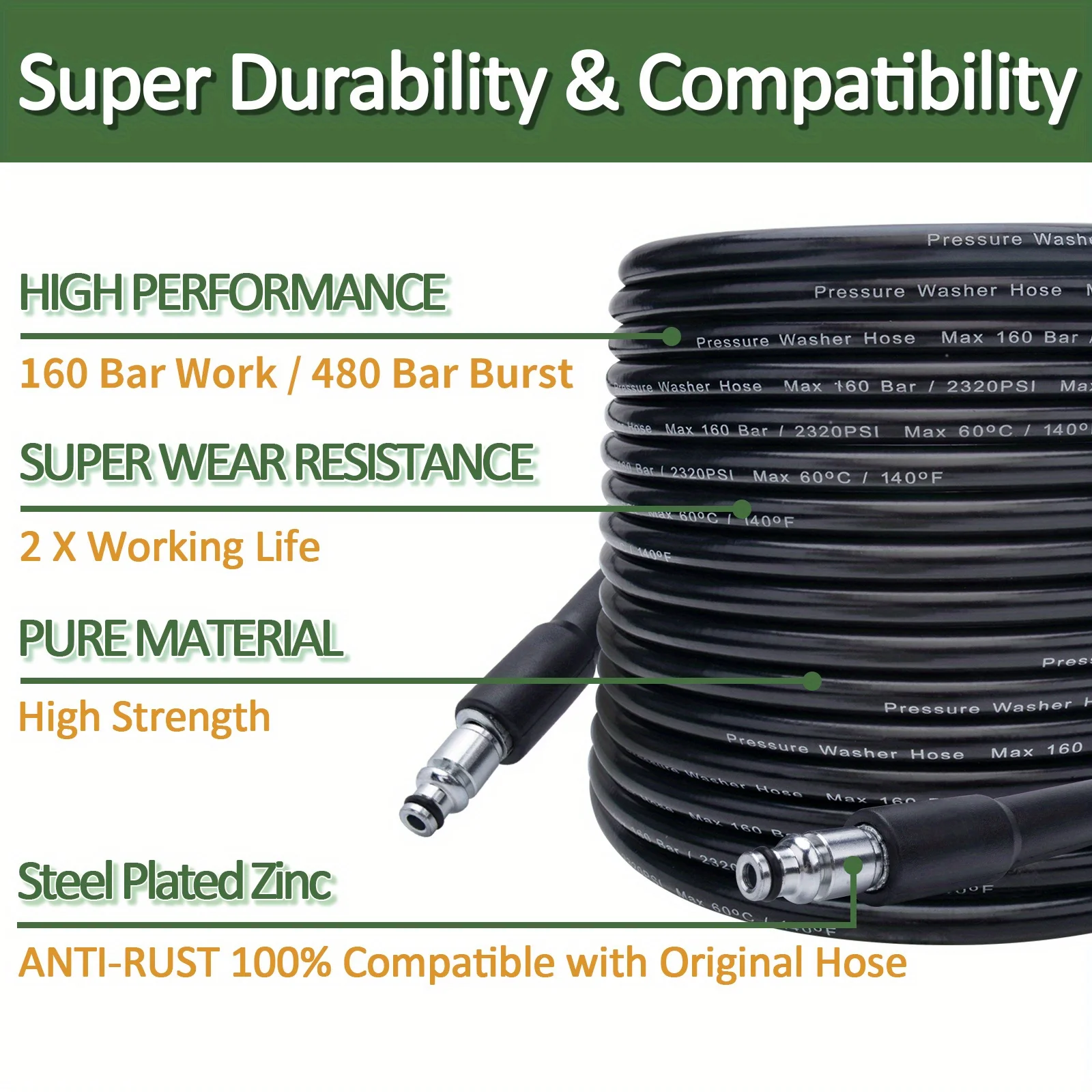 50FT/15M for Bosch High Pressure Cleaner High Pressure with Connect Extension Hose Power Washer Water Durable Plastic for Car