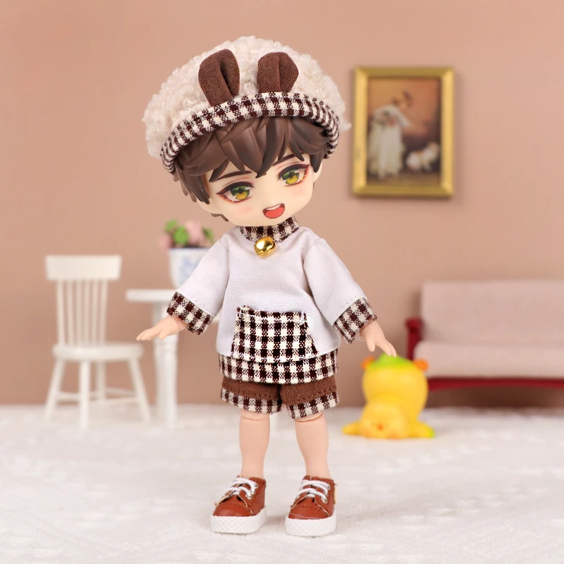 ob11 Clother Cute Uniform Coffee Bear Doll Suit Molly British Grid Decorative Toy Plush Hat Decoration 12 Points Bjd GSC Body