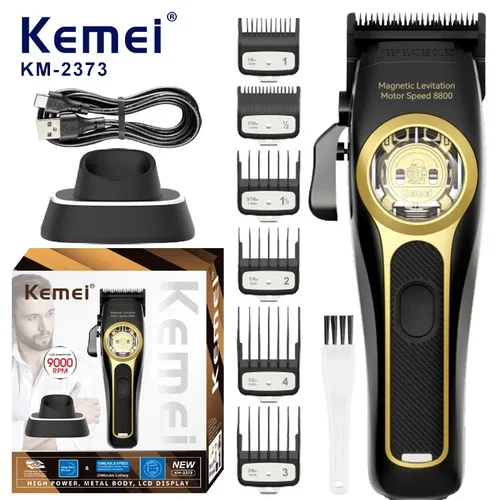 Kemei-男性用プロフェッショナルコードレス電動バリカン、理髪店フェードクリッパー、ヘアカッター、磁気モーター、8800rpm、2373