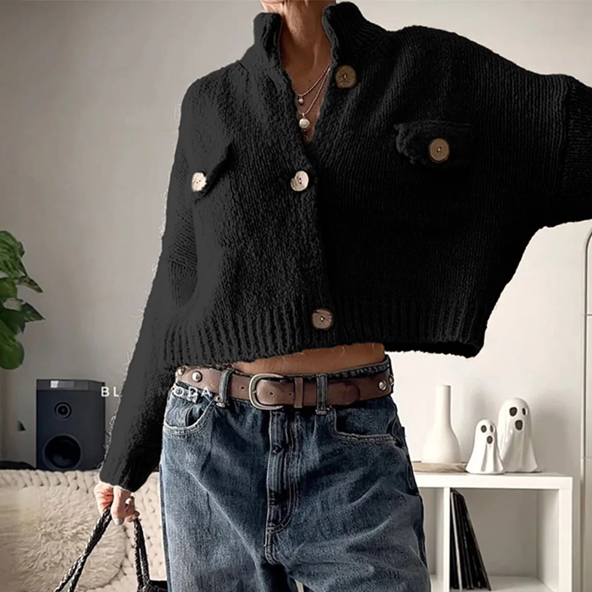 2025 cárdigan informal de punto de manga larga, suéter para mujer, Tops, suéteres, ropa para mujer, Tops básicos de punto sólidos