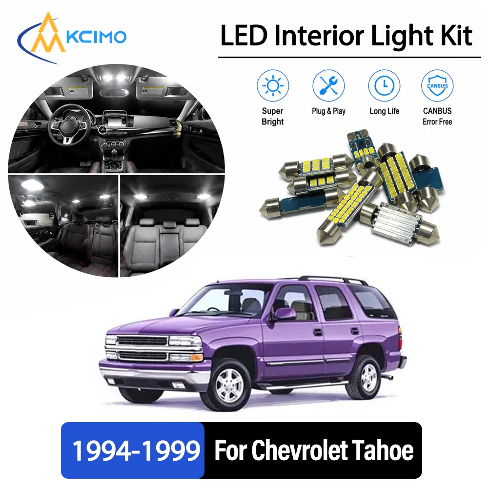 For Chevrolet Tahoe 1994-1999 1995 1996 Premium No-Wire Continuous Glow Auto Interior LED Bulb Remodel Set Cabin Refit Lamps