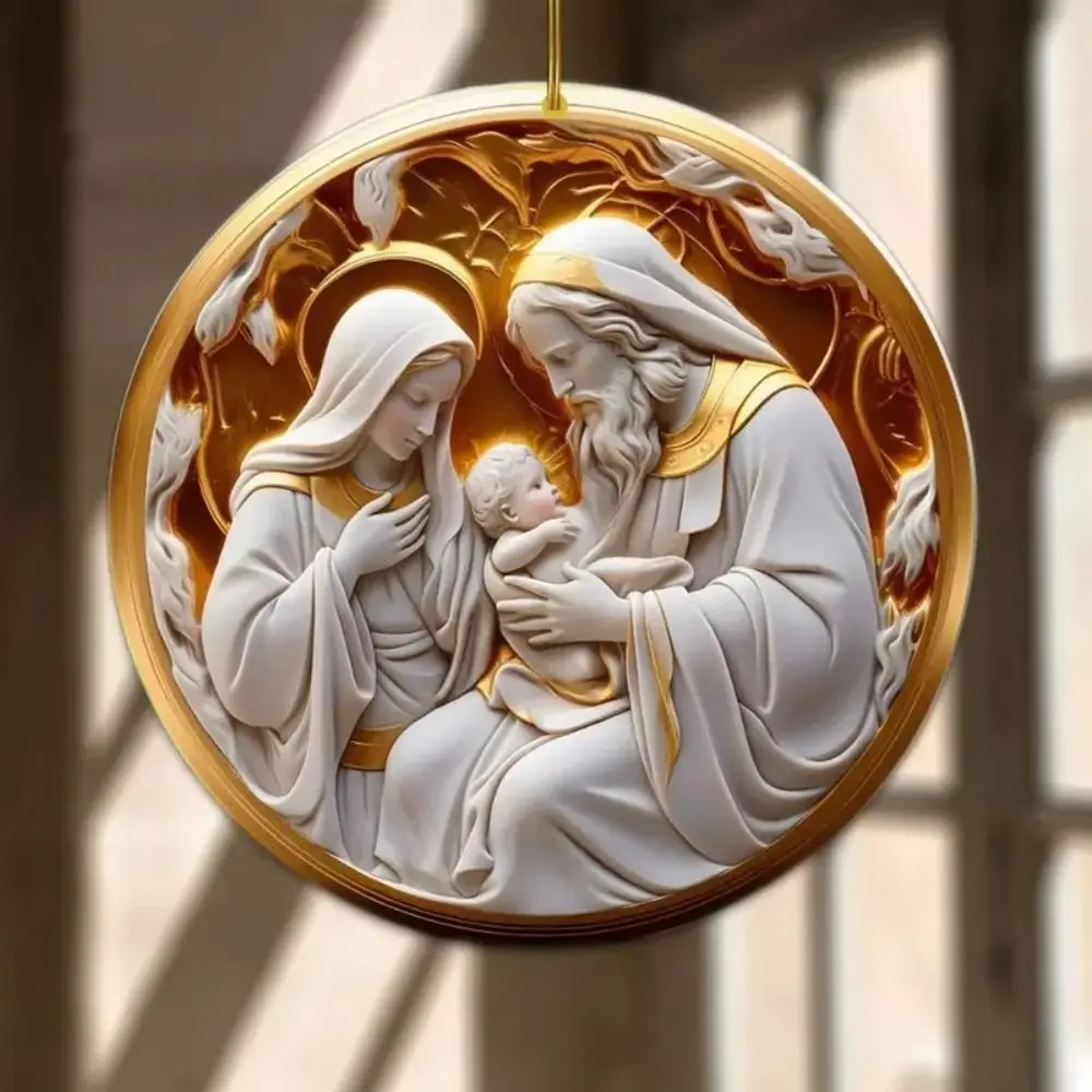 Religious Art 2D Flat Jesus Birth Pendant Acrylic Ornaments Nativity Scene Decoration Relief Effect Sign Hanging Pendant