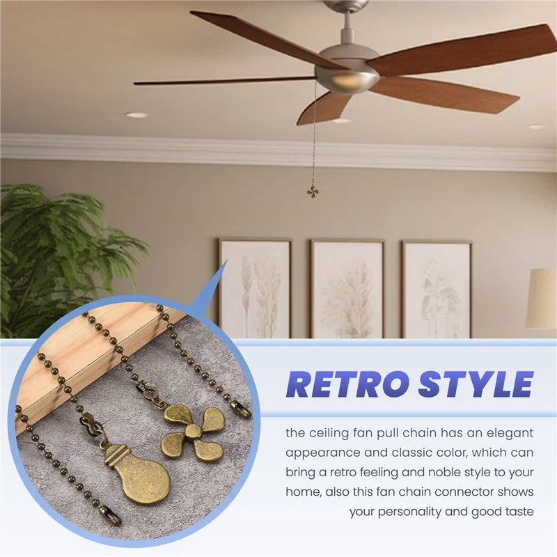 AA81-4Pcs Ceiling Fan Pull Chain Set,Bulb And Fan Pattern Pull Chain Extension Fan Pull Chain Pendant 12 Inch