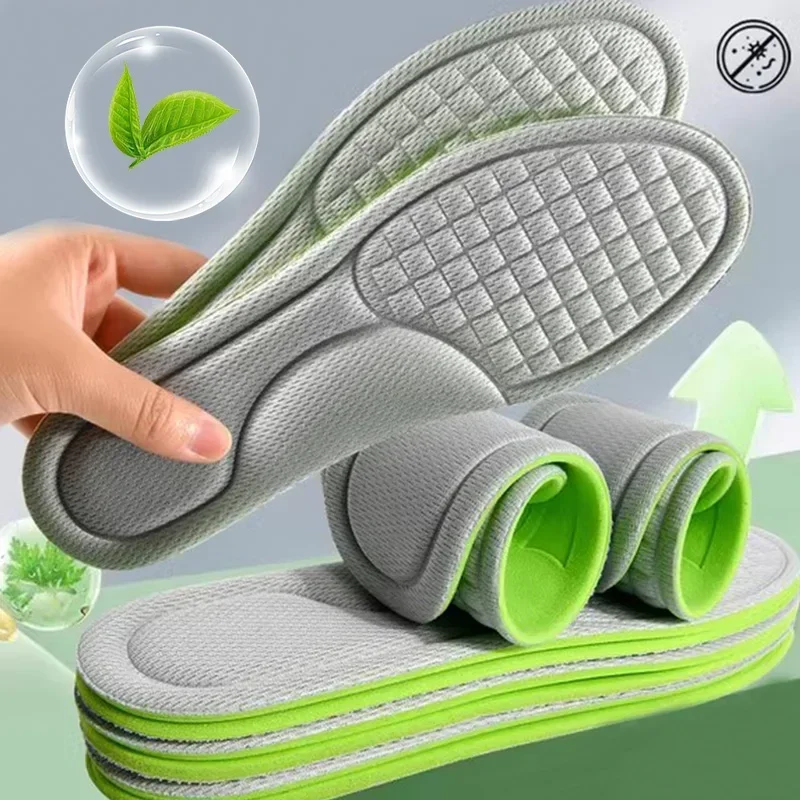 2025 ฤดูร้อนสีเขียวสีดําหน่วยความจําโฟม Insoles 5D Unisex Soft ระงับกลิ่นกายกีฬาดูดซับเหงื่อพื้นรองเท้า Antibiotic รองเท้าอุปกรณ์เสริม
