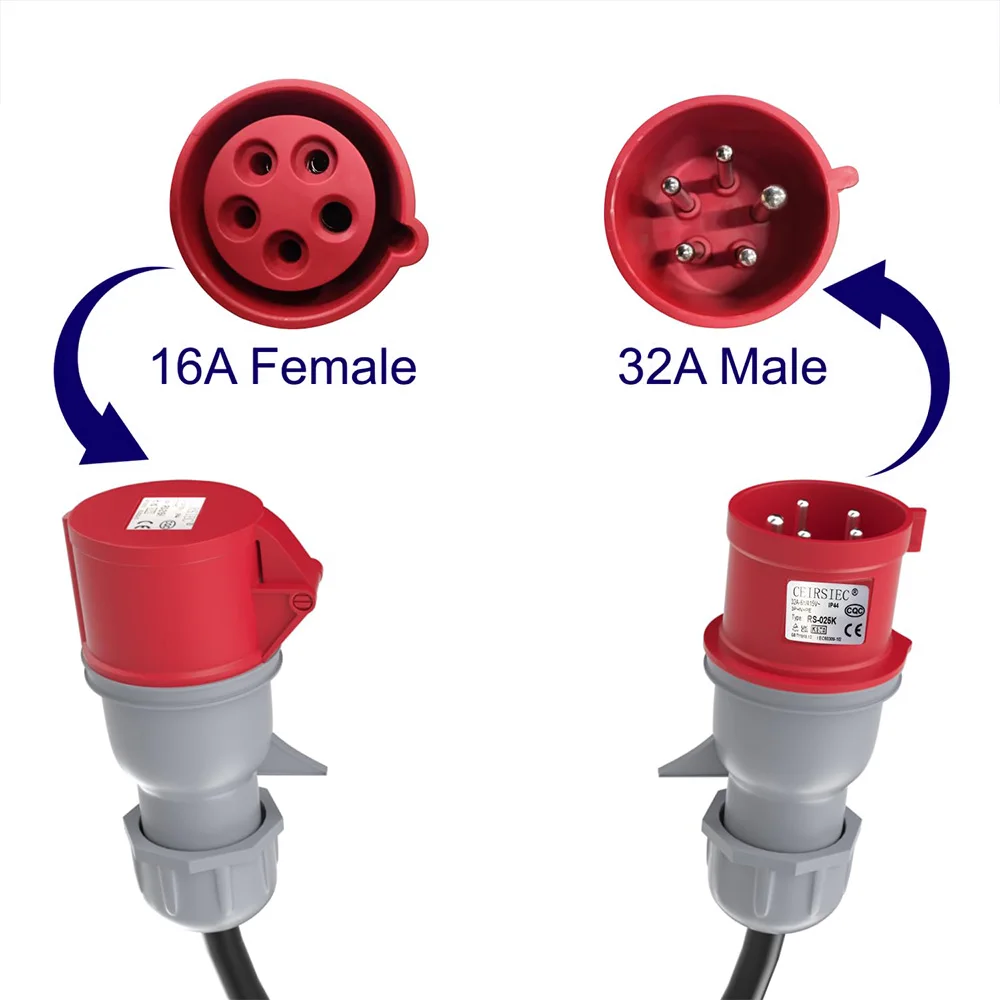 Per Tesla modello XS Y 5 pin Rosso CEE 32A Maschio a 16A Femmina CEE Adattatore Gen Ev Caricatore Cavo di Prolunga Connettore 400V Presa a