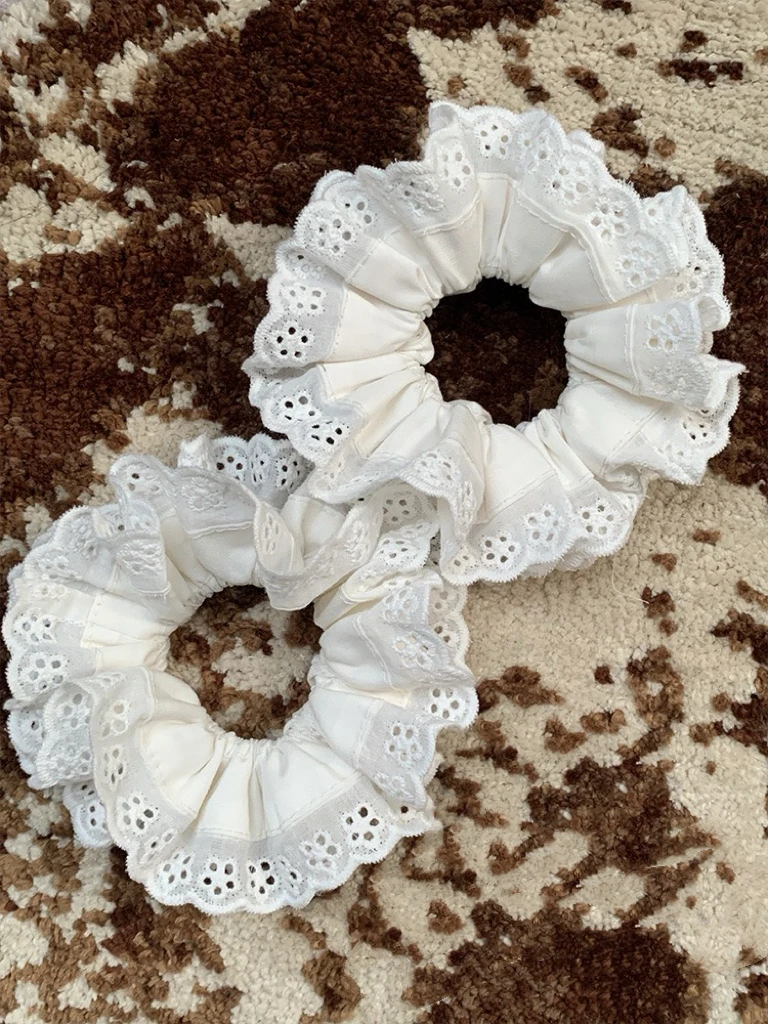 Handmade Big Flower Lace Hair Scrunchies Four Layer Oversized Hair Rope Ties Hair Accessories Ponytail Holder Hair Ring INS