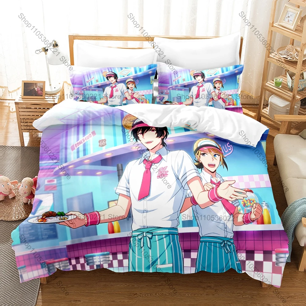 Helios R Otori Akira Flame Power White Uniform Modern Skyscraper Squad Hero Anime Duvet Cover + 2 Pillowcases Mobile Game