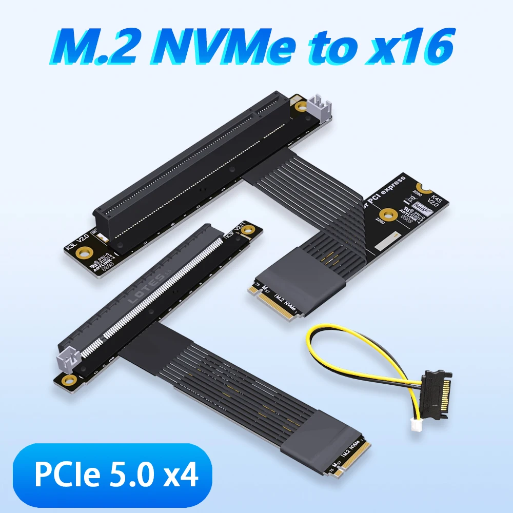 ADT-LINK M.2 NGFF NVMe to PCIe 5.0 X16 Riser Cable Support STX Nvidia/AMD GPU Cards Extension Gen5 M.2 Ultra SSD M-key Slot