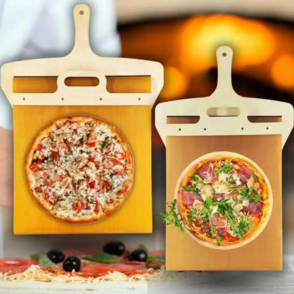 Heat-resistant Pizza Spatula Double-sided Wooden Handle Pizza Sliding Shovel Non-stick Pizza Peel Paddle Spatula for Indoor