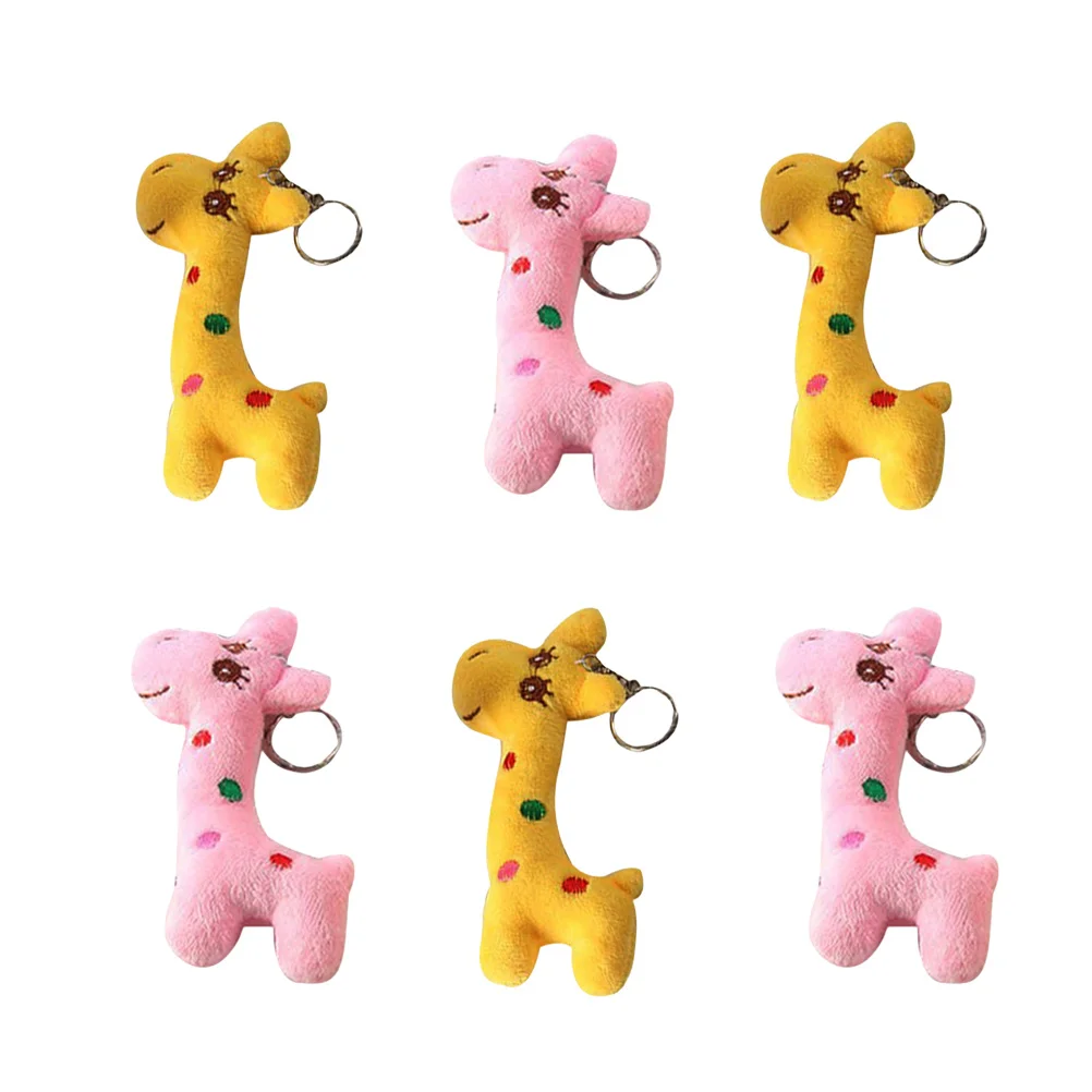 6 pezzi mini portachiavi giraffa ripiena pendenti occhi rotondi viso luminoso squisite decorazioni carine per zaini borse da festa