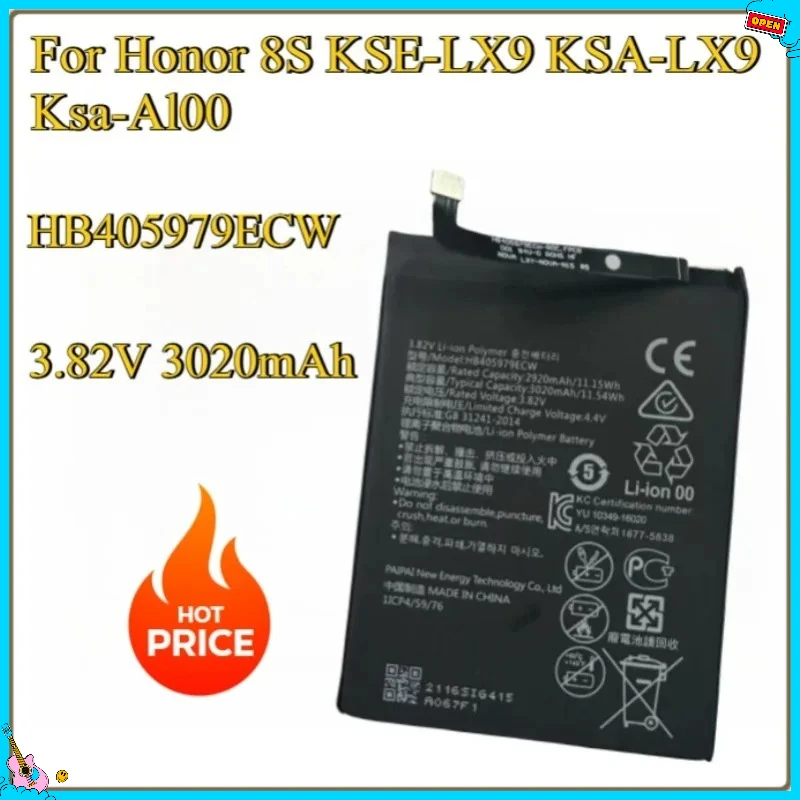 

New Battery For Huawei Y5 2019 AMN-LX1 LX9 L21 L29 For Honor 8S KSE-LX9 KSA-LX9 Ksa-Al00 HB405979ECW