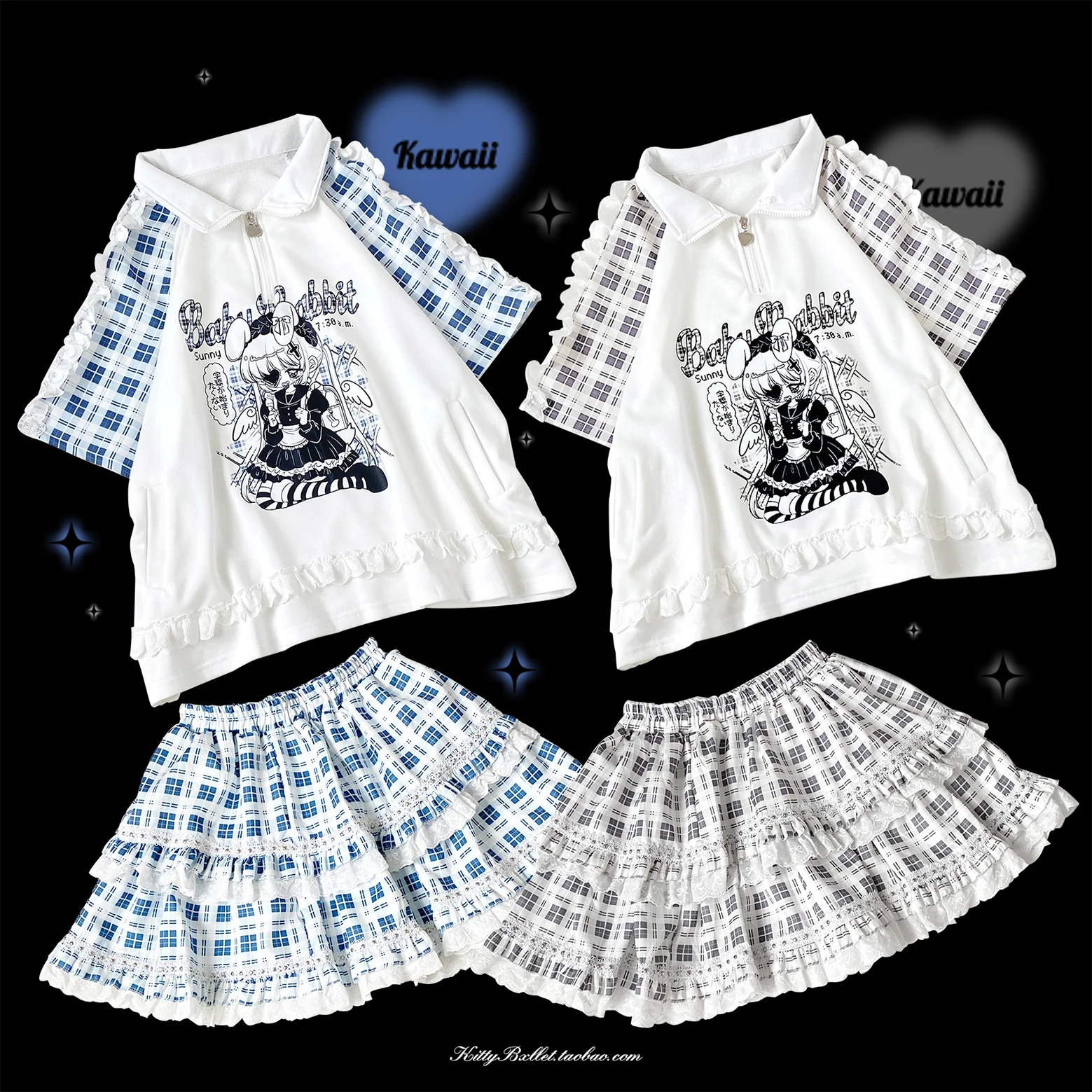 College Style Mine Series Polo Collar Y2K Printed Short Sleeve T-shirt Casual Plaid Short Skirt 2 Piece Girl Women Skirt Set