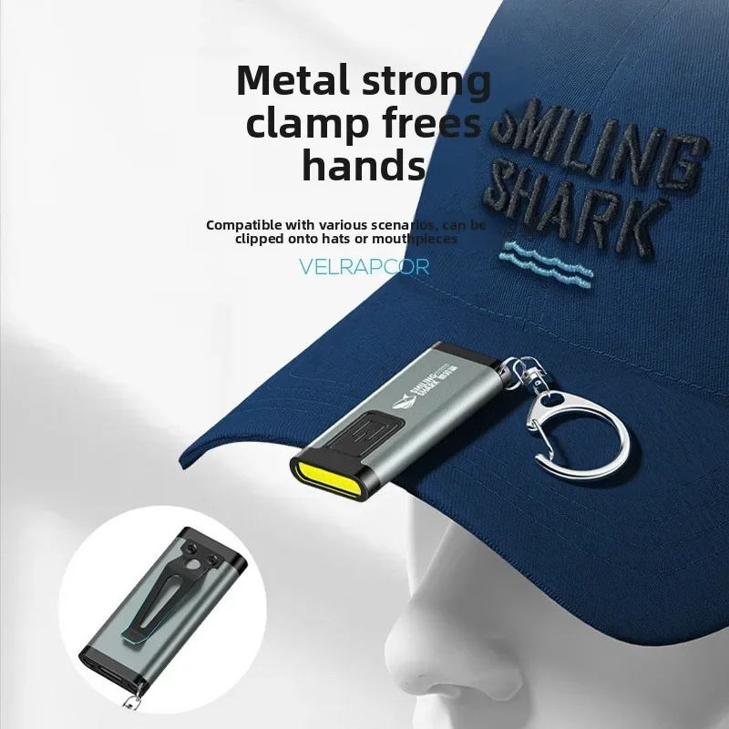Mini Multifunctional Keychain Light with Cap Buzzer Alarm Horn USB Rechargeable LED Flashlight Portable Pen Clip for Outdoor