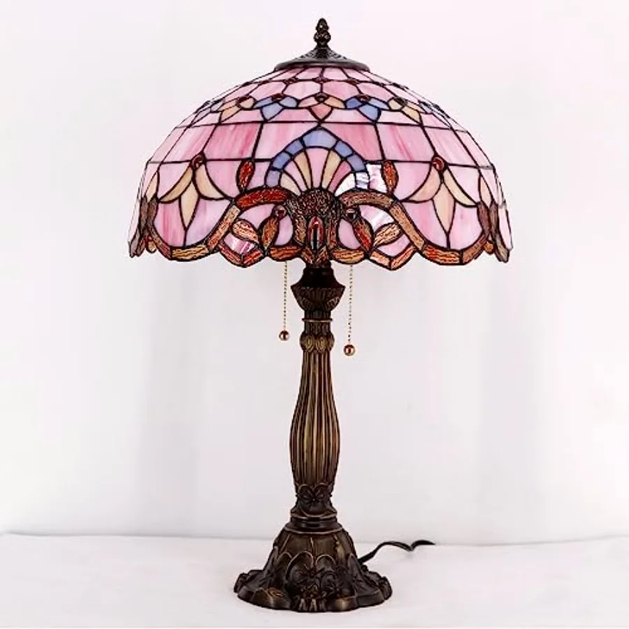 Pink Stained Glass Baroque Style Table Lamp for Bedroom and Living Room Decor 16X16X24 Inches Elegant Desk Light for Home Offic