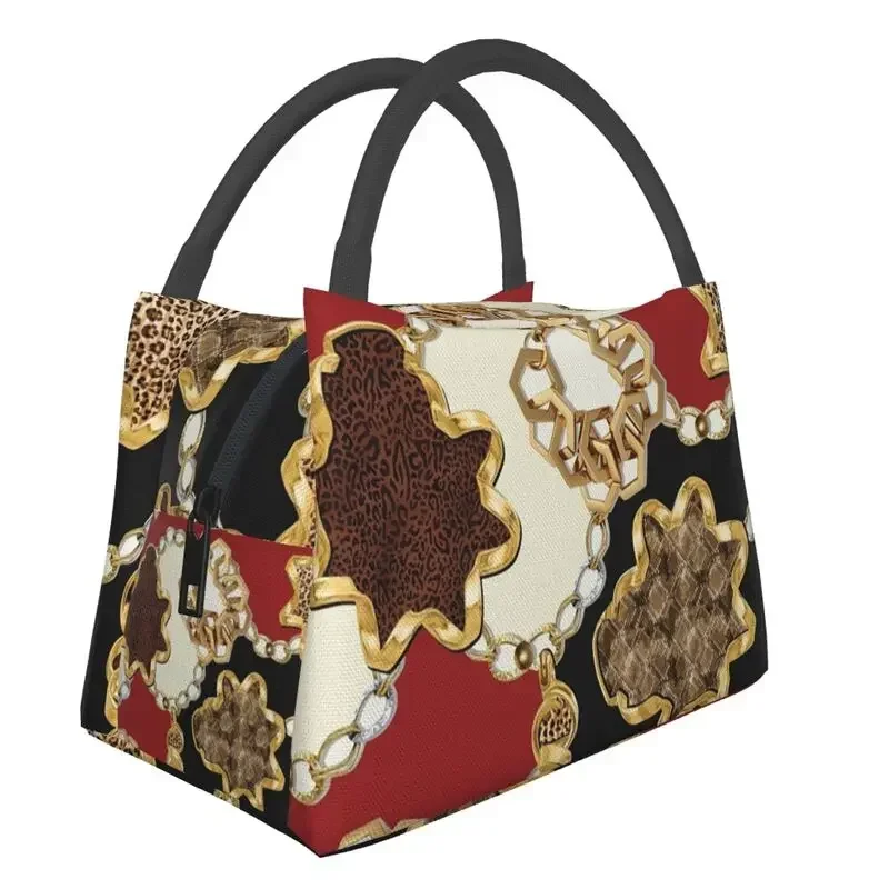 Baroque Yellow Decorative Luxury Golden Ornamental European Design Fashion Lunch Bag Women Cooler Thermal Insulated Lunch Boxes