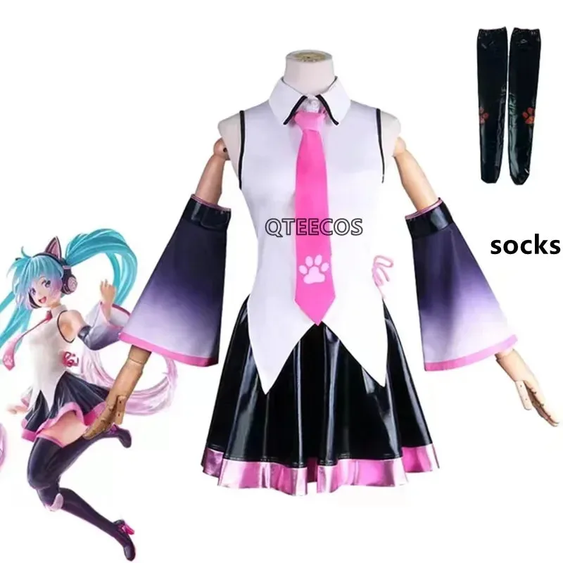 

Vocaloid Miku Cosplay Costume Birthday Party Uniform Skirts Top Midi Dress Female Halloween Party Suit For Women
