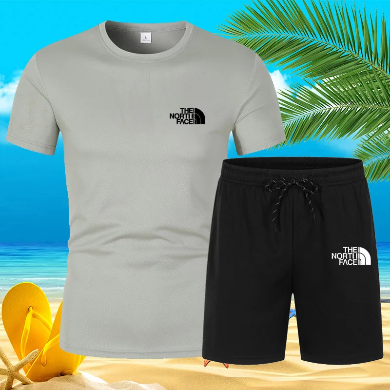 Camiseta de manga curta masculina, roupa esportiva para jogging, conjunto de praia, estampado, moda casual, verão, novo, quente, 2022